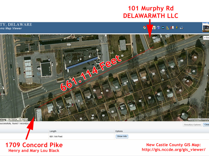 661 feet between 101 Murphy Rd and 1709 Concord Pike